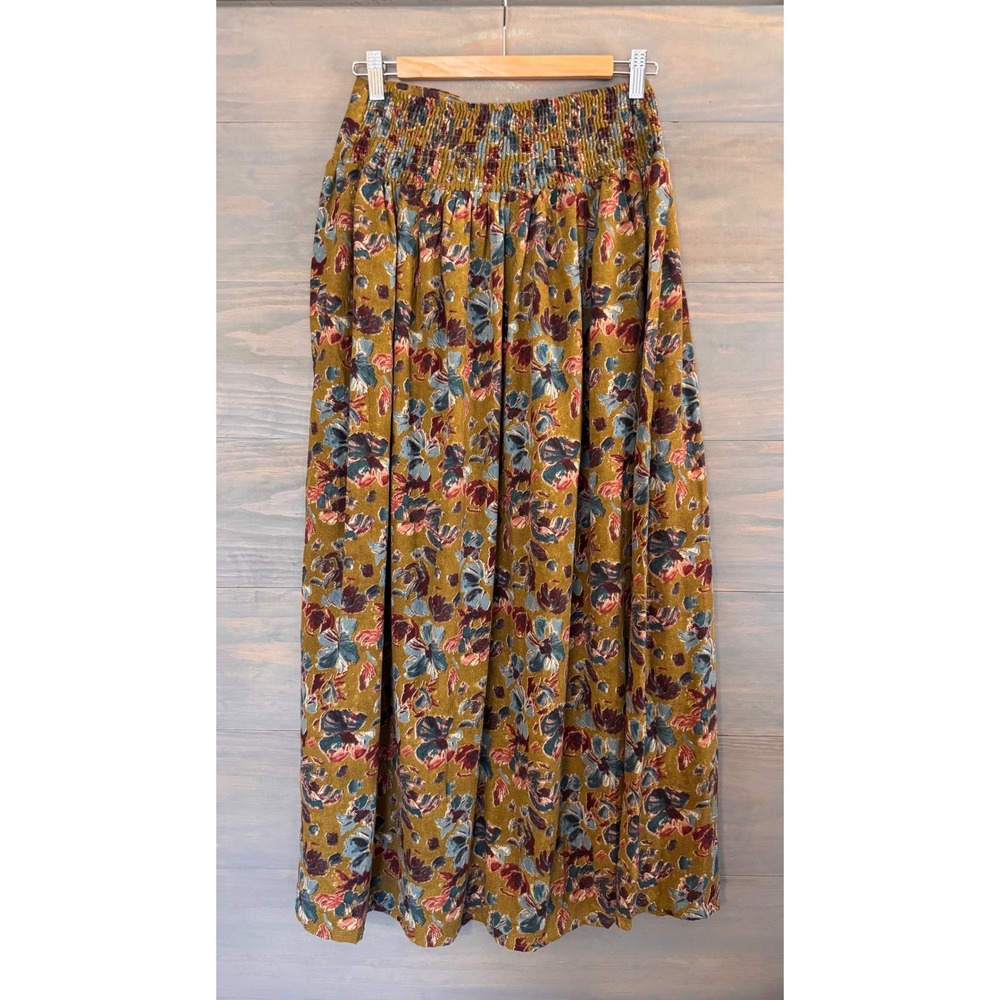 Natural Life Mustard Floral Smocked Maxi Skirt Boho Medium NEW - Picture 3 of 4